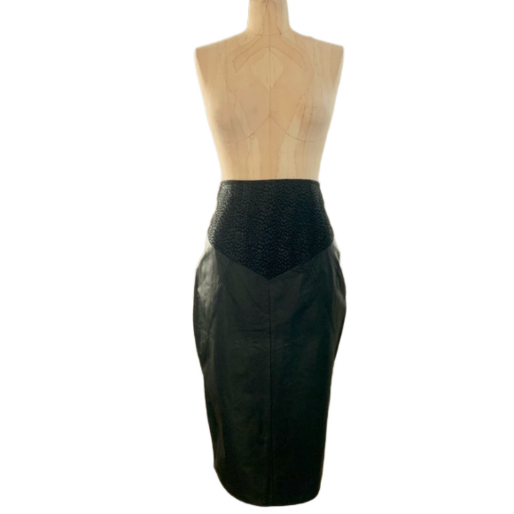 Winlit Womens Black Leather High Waisted Vintage Skirt Deadstock Size 9/10